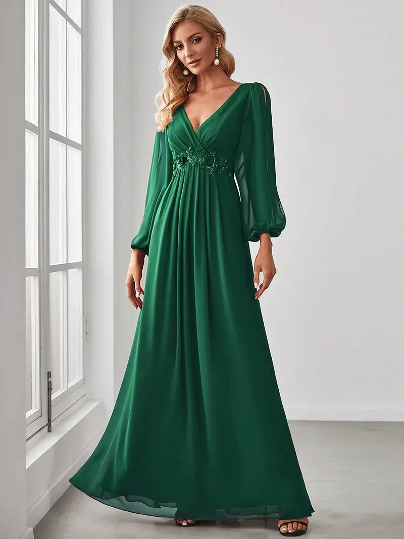 Floor Length Long Lantern Sleeves Bridesmaid Dresses