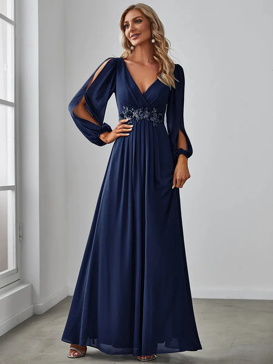 Floor Length Long Lantern Sleeves Bridesmaid Dresses