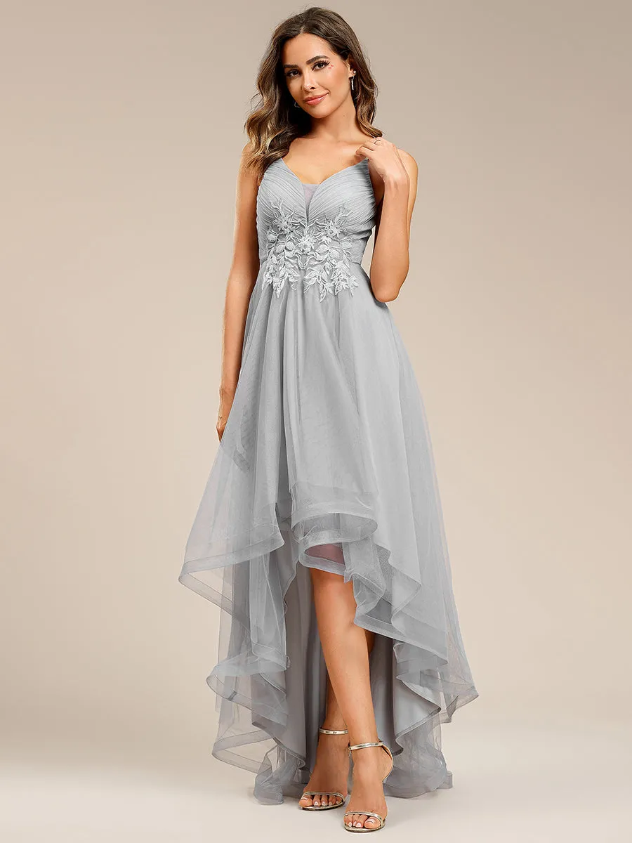 High Low Mesh Appliques Prom Dresses