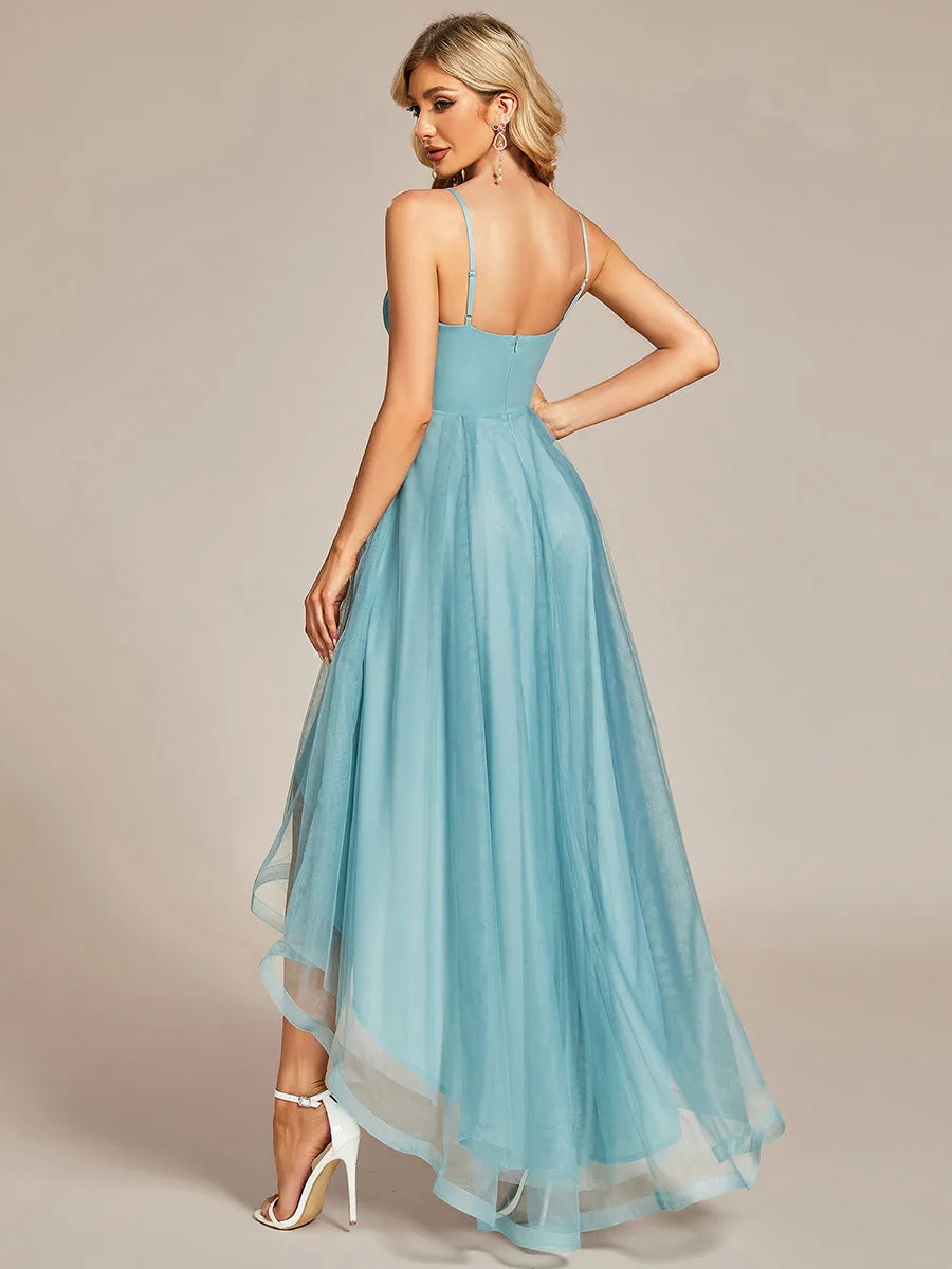 High Low Mesh Appliques Prom Dresses