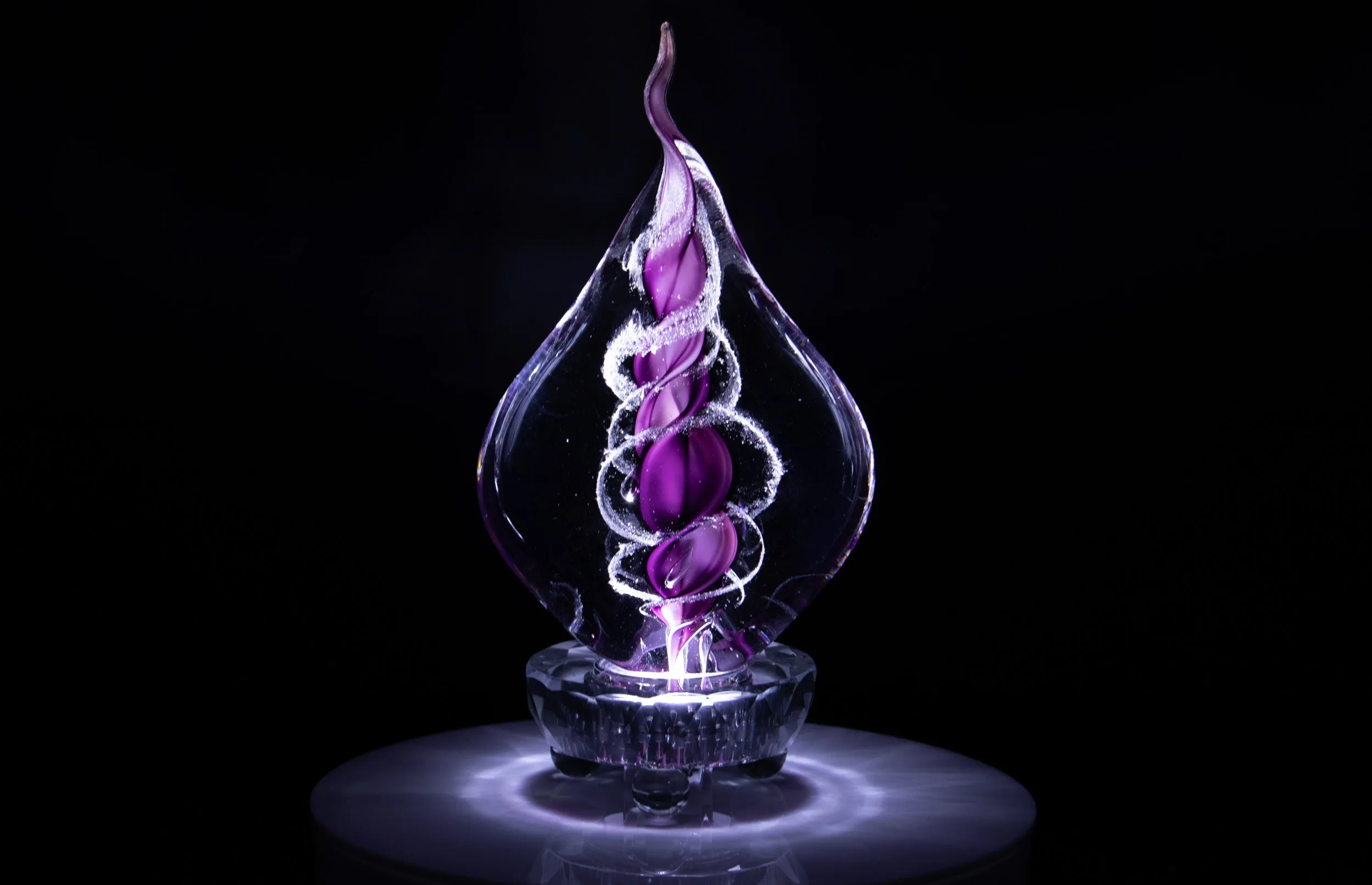 Illuminated Memorial Glass Flame with Cremation Ashes