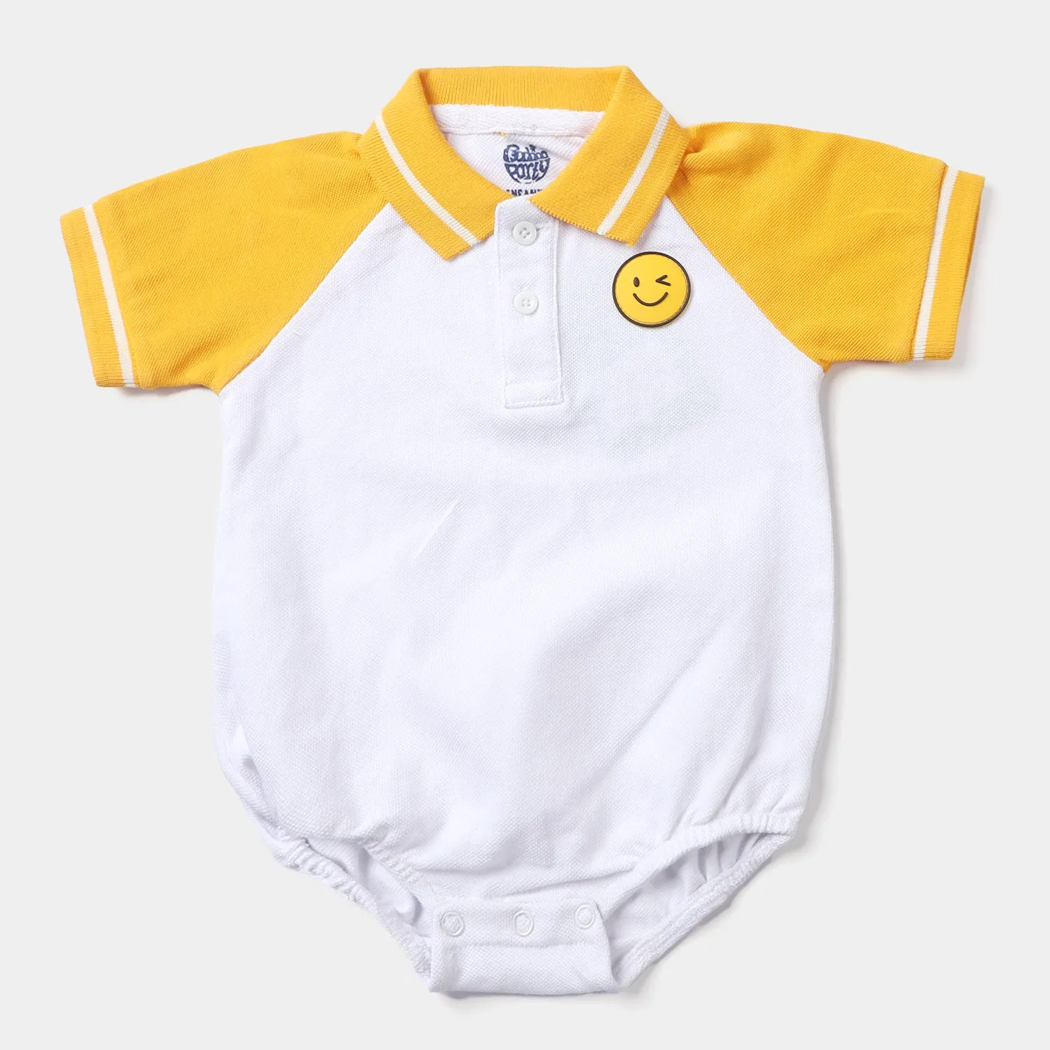 Infant Boys Cotton PK Knitted Romper -White/Citrus