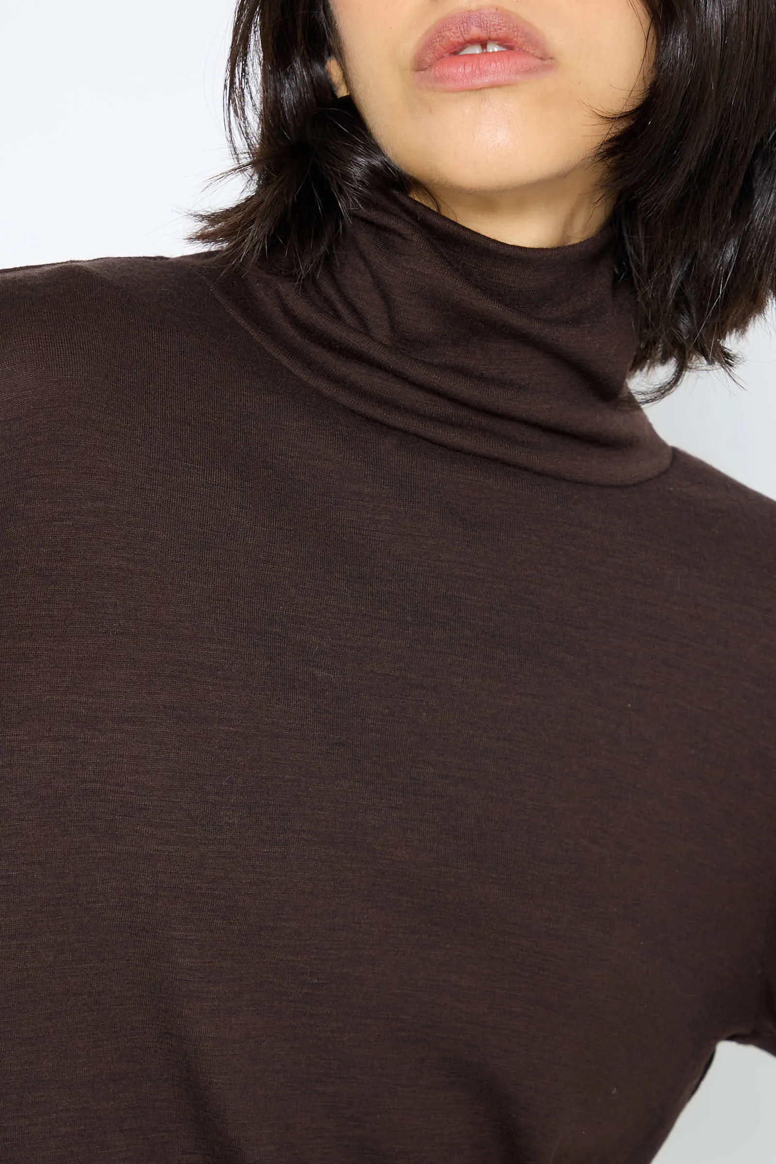 Japanese Wool Jersey Turtleneck in Cacao