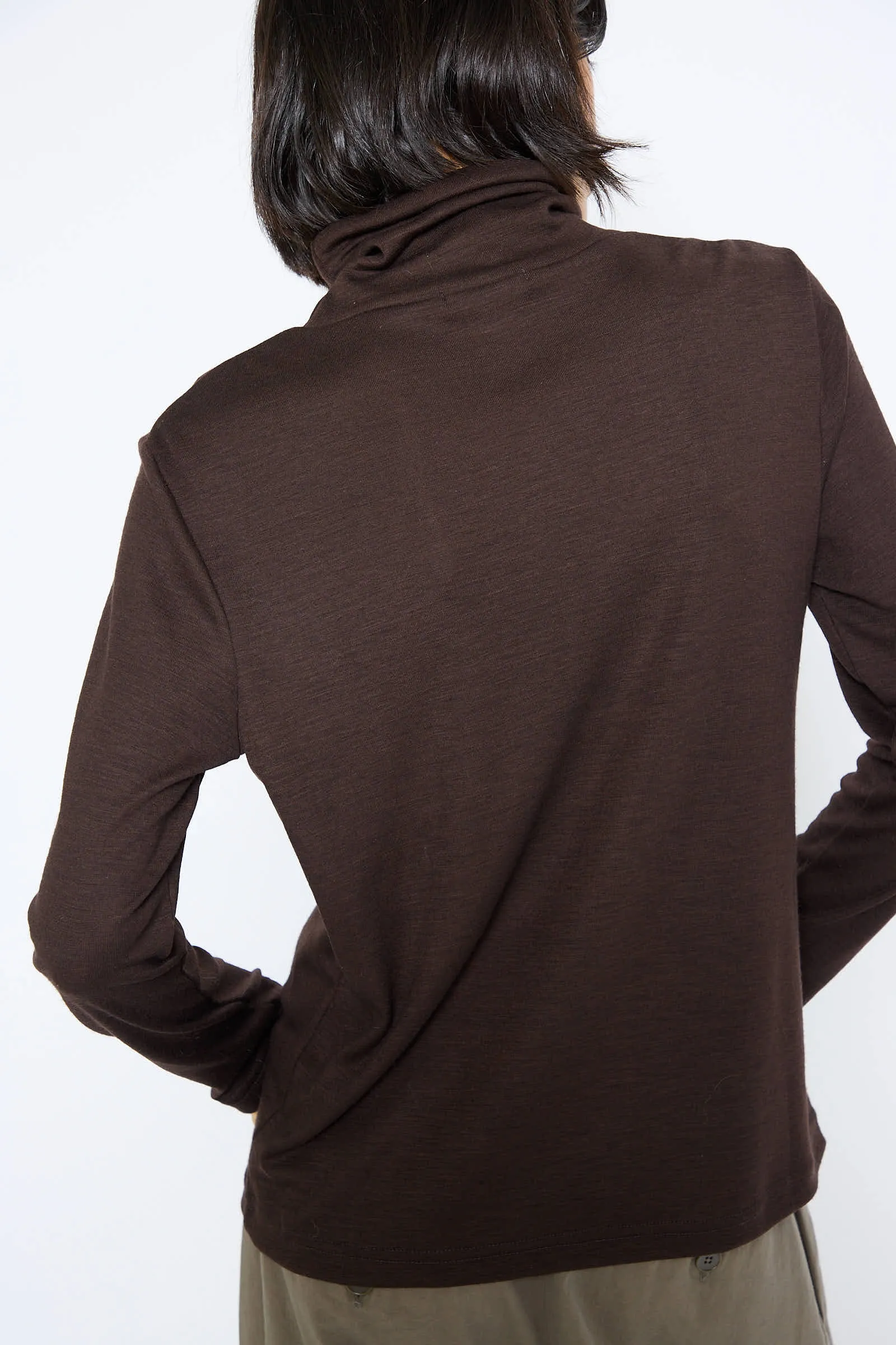 Japanese Wool Jersey Turtleneck in Cacao