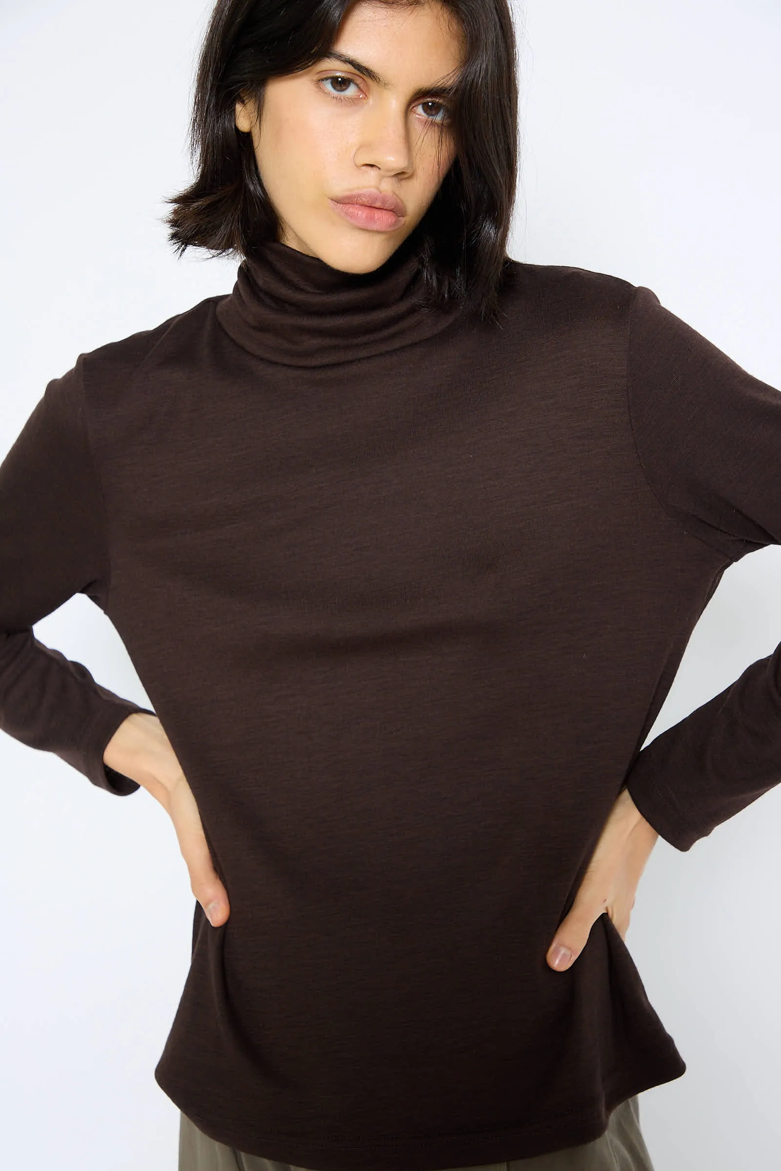 Japanese Wool Jersey Turtleneck in Cacao