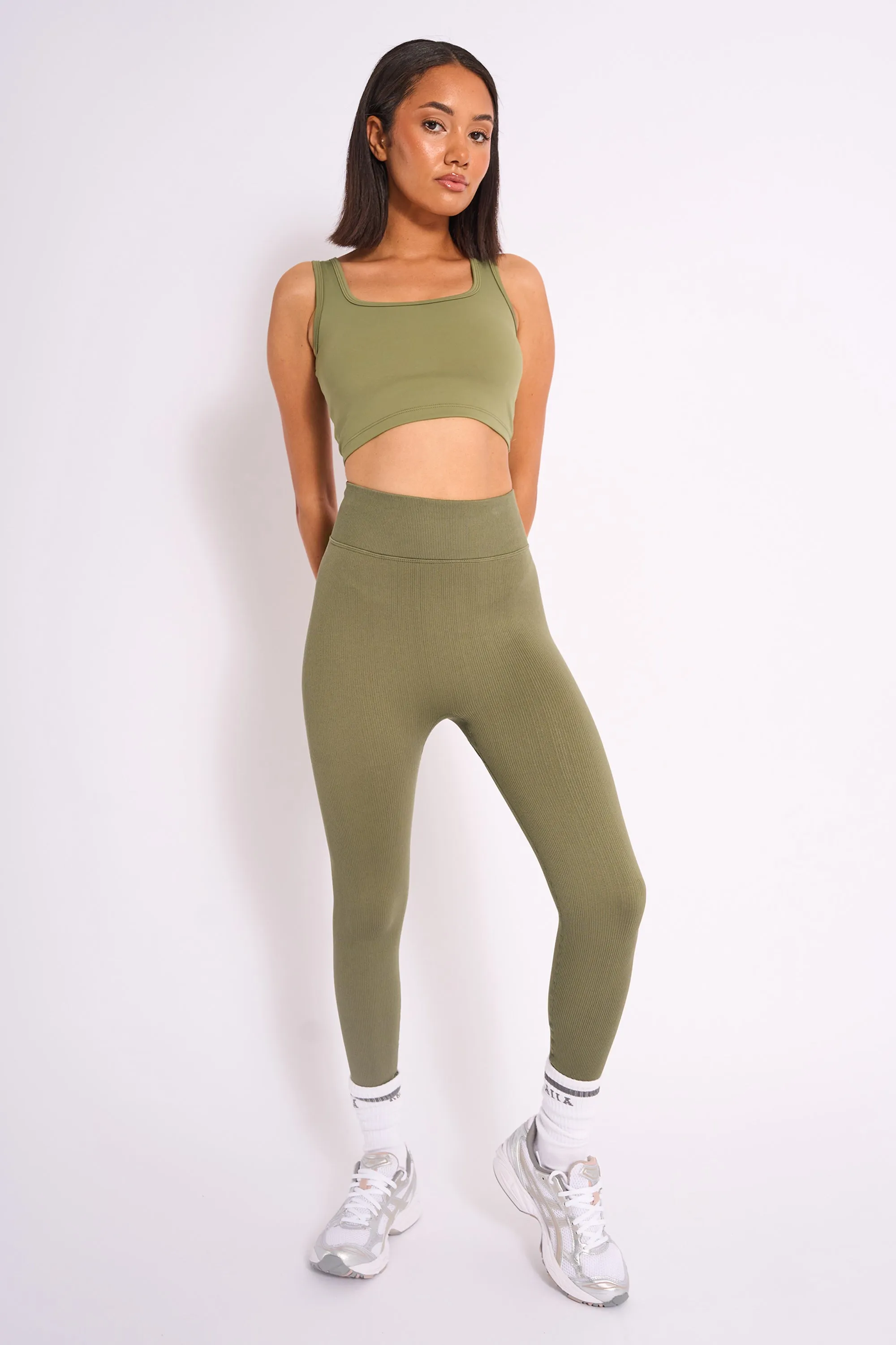 Kaiia Premium Ribbed Legging Khaki