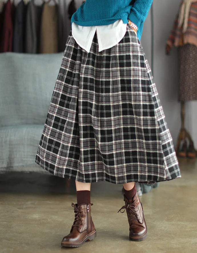 Loose Casual Gingham Cotton Skirt