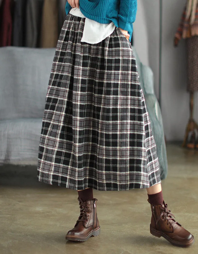 Loose Casual Gingham Cotton Skirt