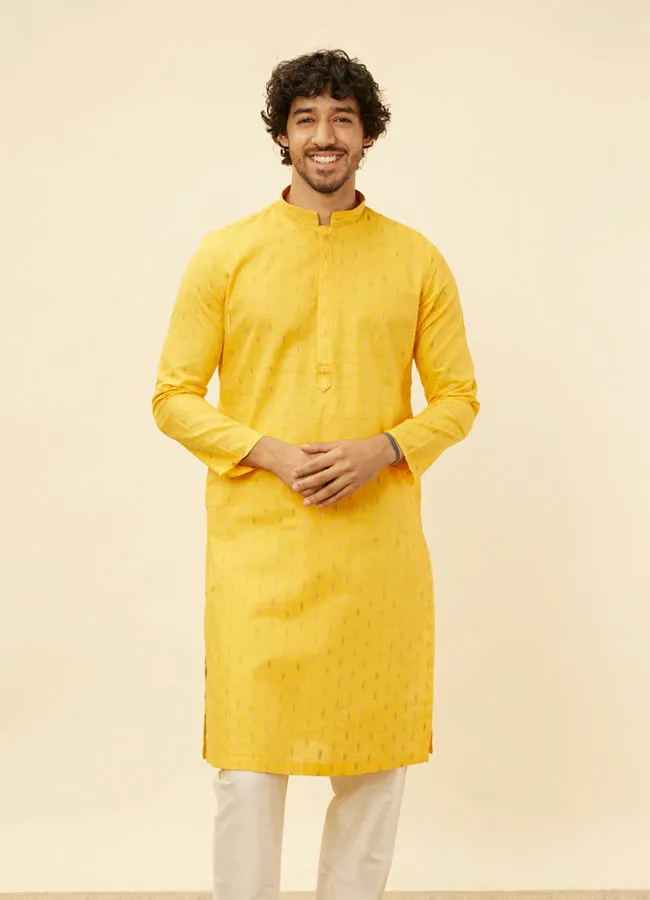 Manyawar Mustard Yellow Fern Buta Motif Patterned Kurta Set