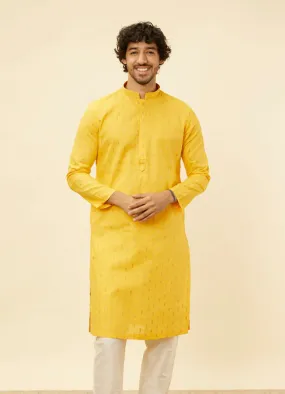 Manyawar Mustard Yellow Fern Buta Motif Patterned Kurta Set