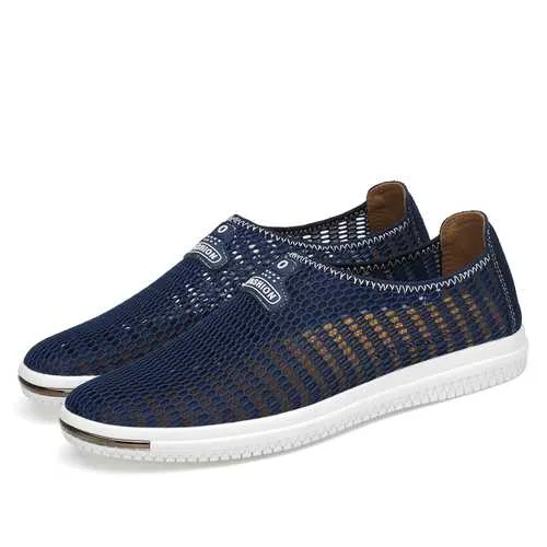 Men Casual Slip On Mesh Loafers Breathable Hollow Outs Flats