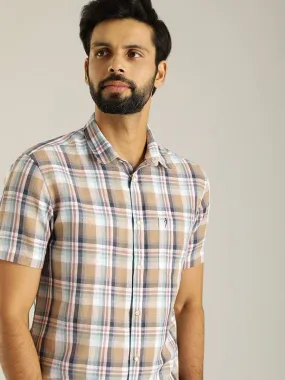 Men Checked Half Sleeve Linen Blend Shirt