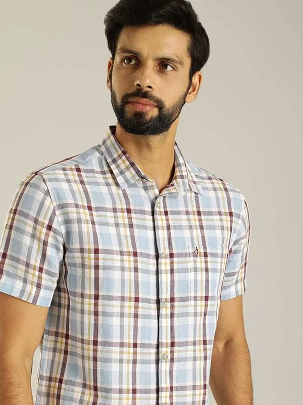 Men Checked Half Sleeve Linen Blend Shirt