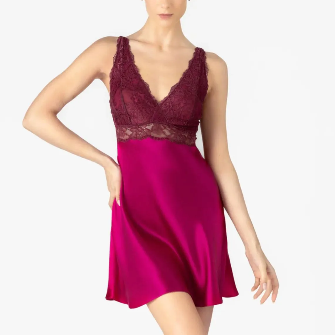 NK iMode Morgan Iconic Bust-Support Silk Chemise in Pink Ruby 5974-M200