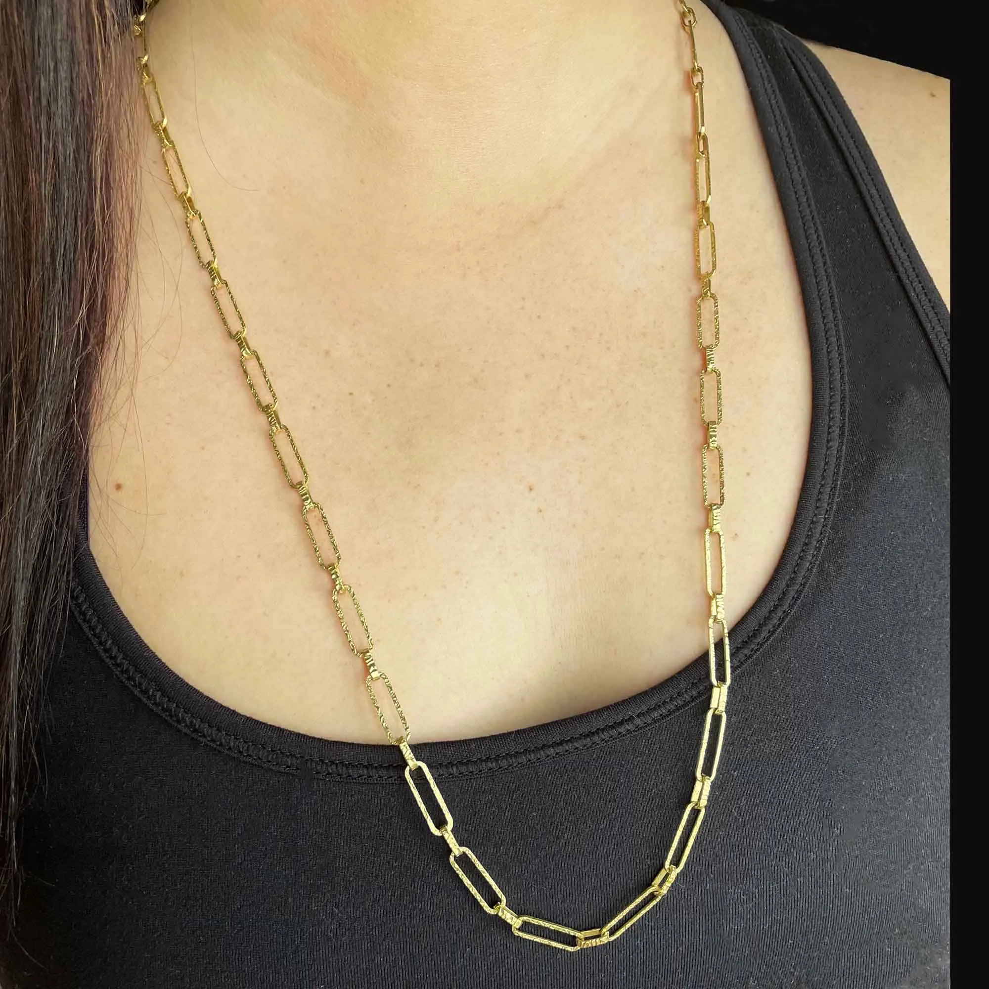 ON HOLD Solid 18K Gold Textured Paper Clip Chain Necklace