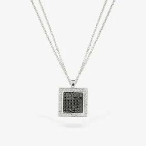 Pavé Square Black&White Diamond Necklace 18K White Gold