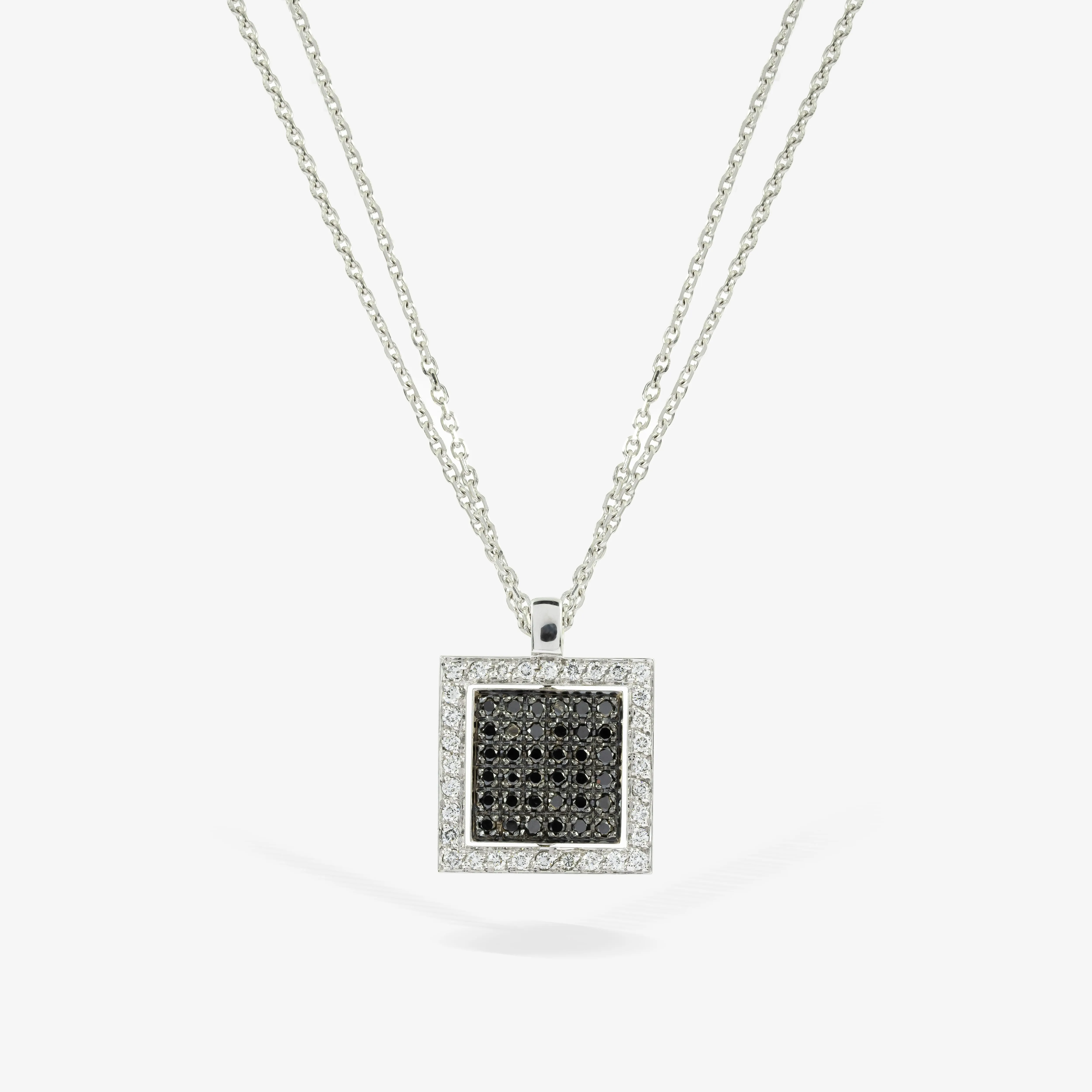 Pavé Square Black&White Diamond Necklace 18K White Gold