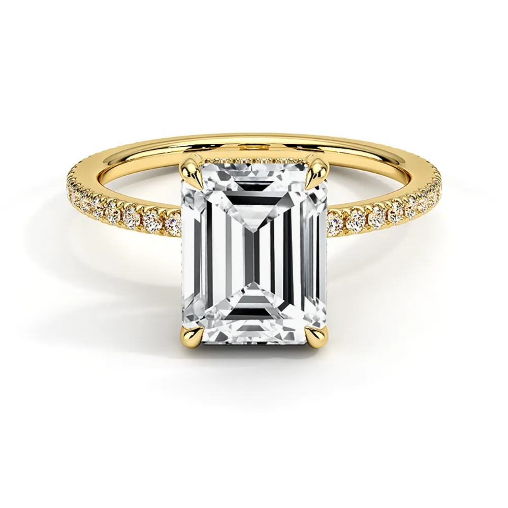 Petite Pavé Emerald Cut Engagement Ring With Hidden Halo