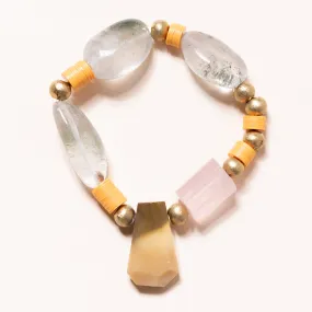 Phantom Quartz, Rose Quartz, Vinyl, Mookaite, and Brass Bloom Bracelet