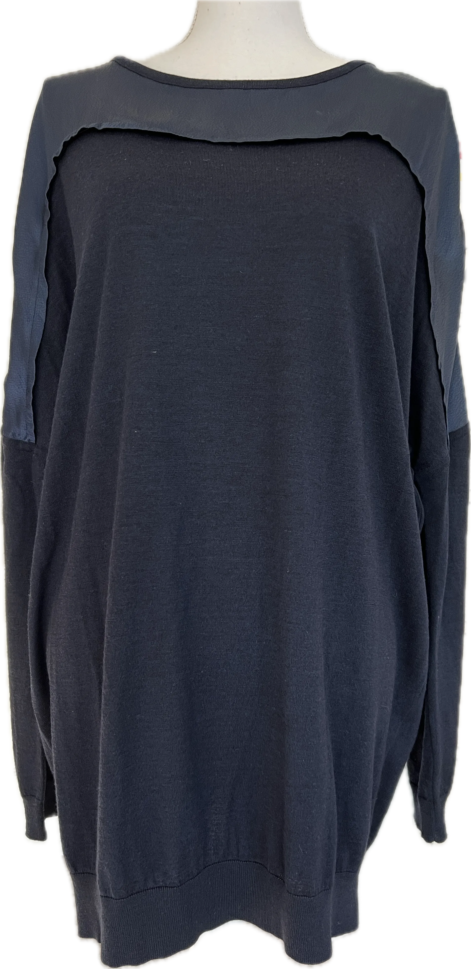 Piazza Sempione Navy Wool and Silk Top, L/XL