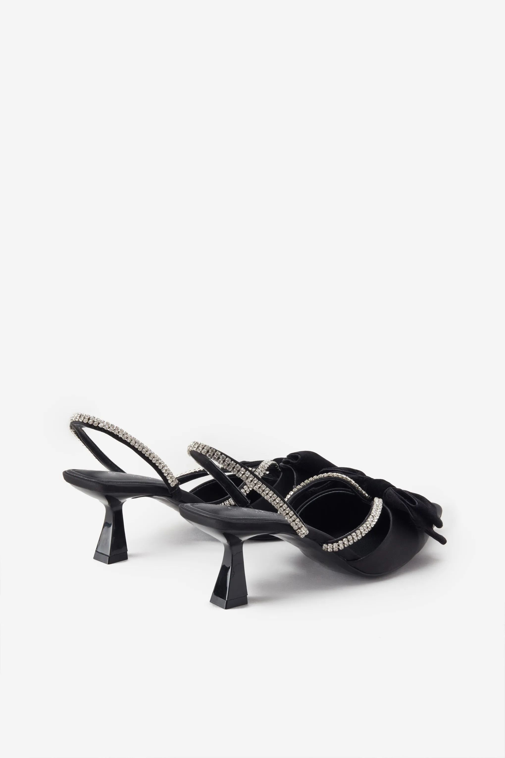 Pretty & Poised | Black Diamante Strap Sling Back Kitten Heels With Bows