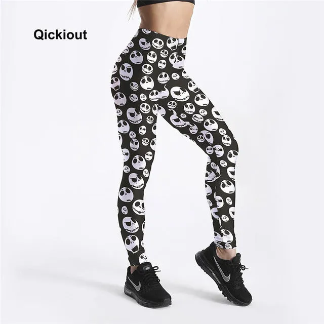 Qickitout Leggings Women's workout leggings Princess beauty and beast queen Black skull Pants PUSh Up fitness clothing Big Size