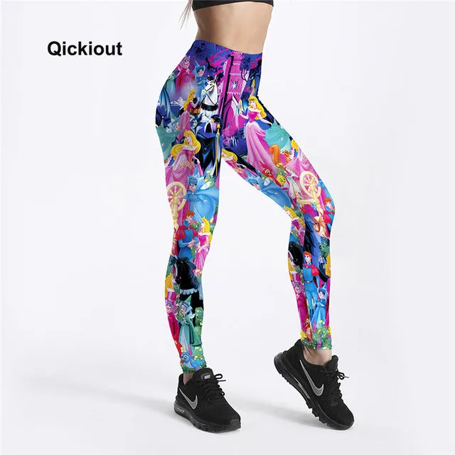 Qickitout Leggings Women's workout leggings Princess beauty and beast queen Black skull Pants PUSh Up fitness clothing Big Size