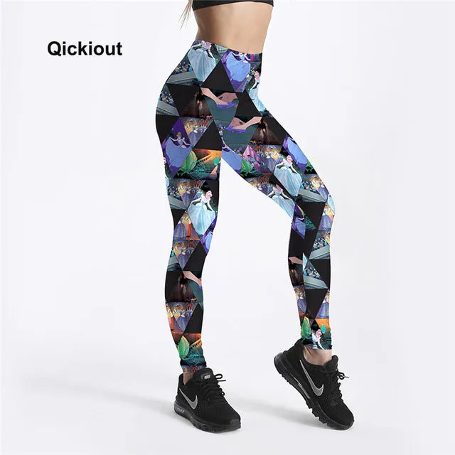 Qickitout Leggings Women's workout leggings Princess beauty and beast queen Black skull Pants PUSh Up fitness clothing Big Size