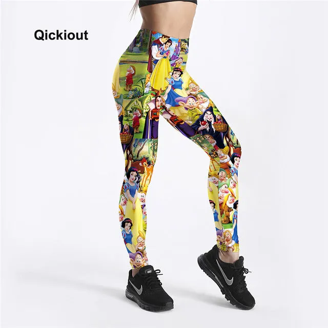 Qickitout Leggings Women's workout leggings Princess beauty and beast queen Black skull Pants PUSh Up fitness clothing Big Size