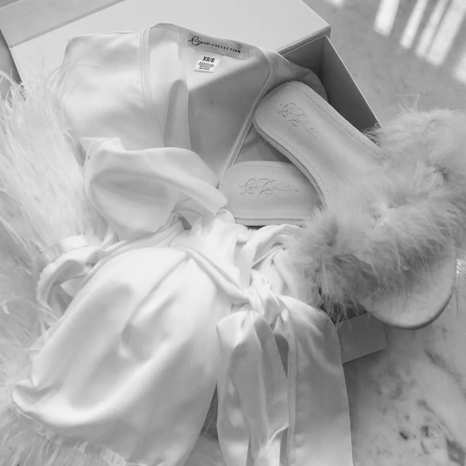 Rya Collection Feather Slippers in Ivory S01