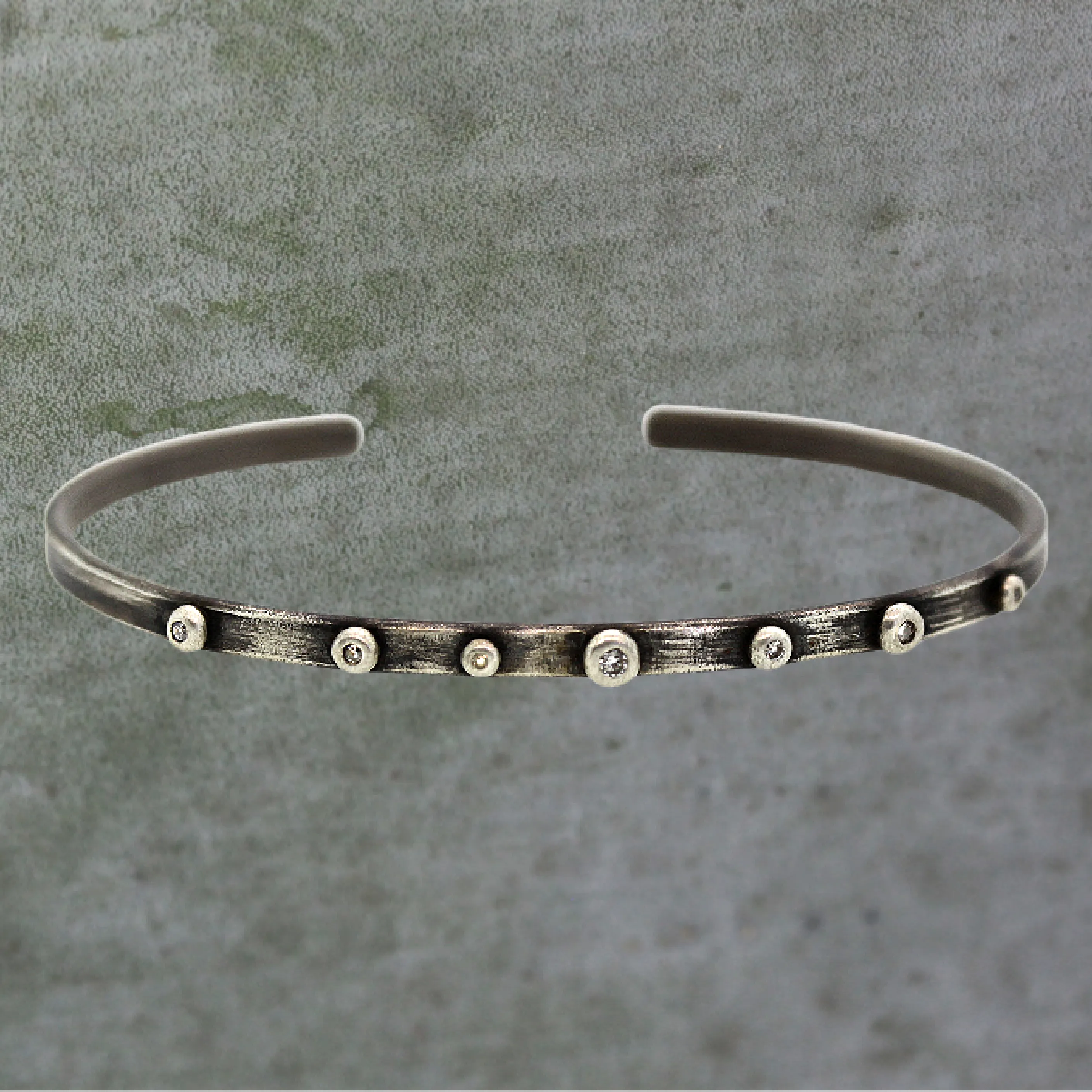 Silver Studded Diamond Cuff Bracelet