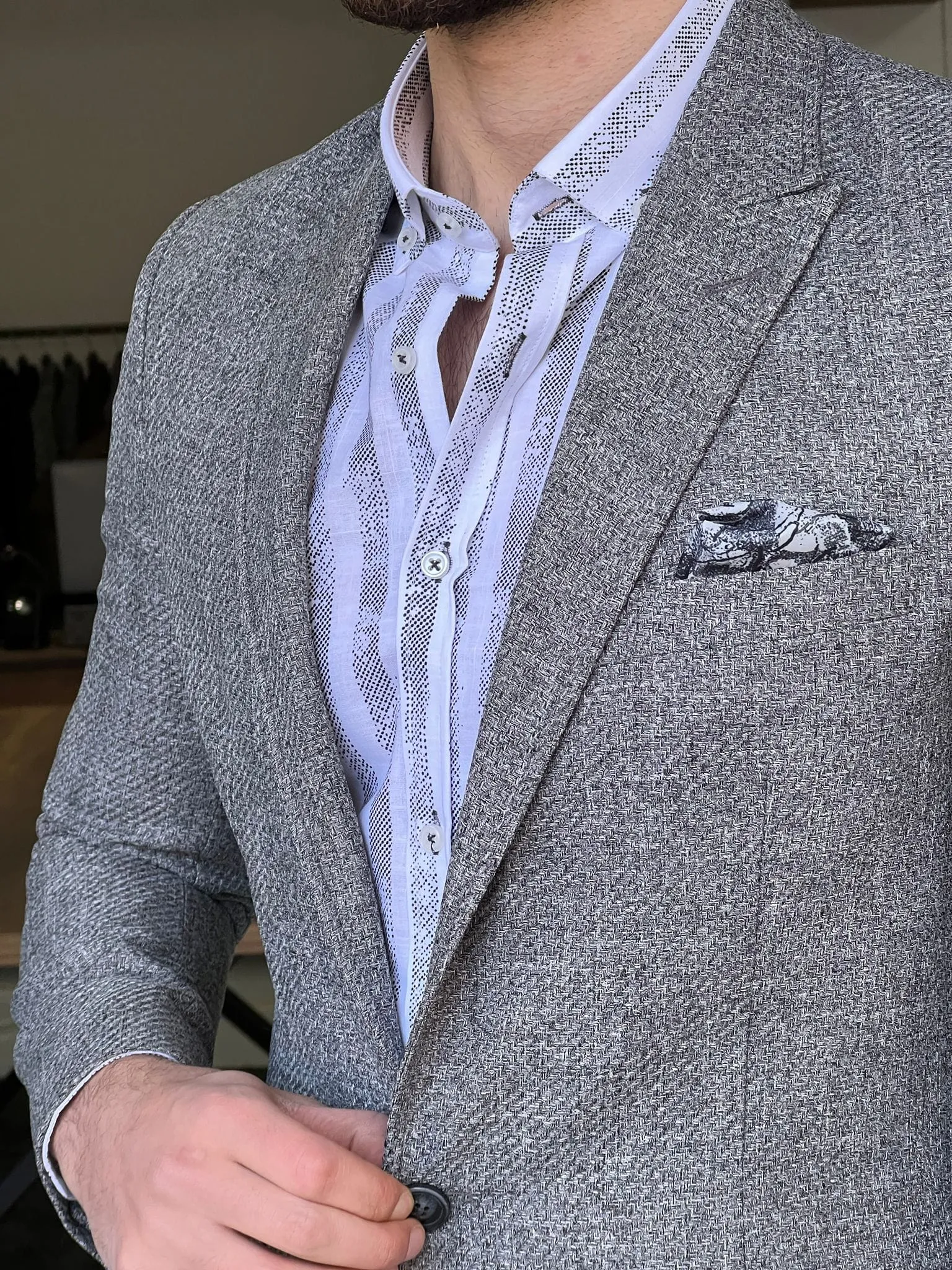 Slim Fit Self-Patterned Grey Jacket