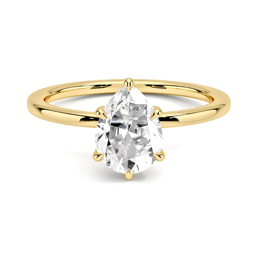 Solitaire Pear Cut Engagement Ring With Hidden Halo