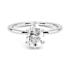 Solitaire Pear Cut Engagement Ring With Hidden Halo