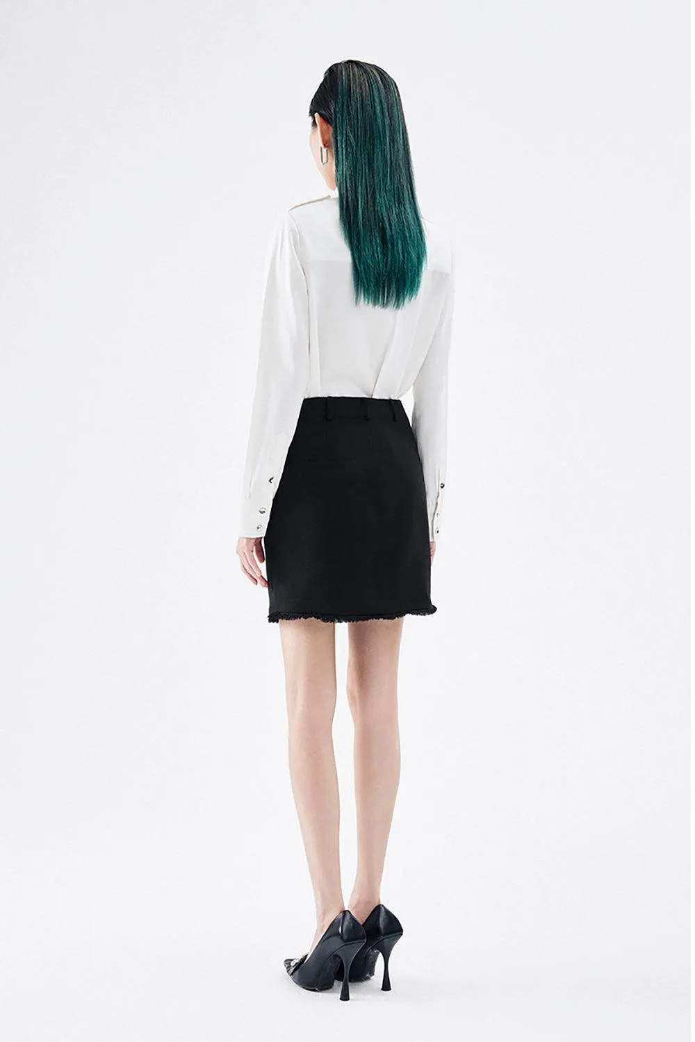 Sophia A-line Front Zipper Wool Blend Mini Skirt