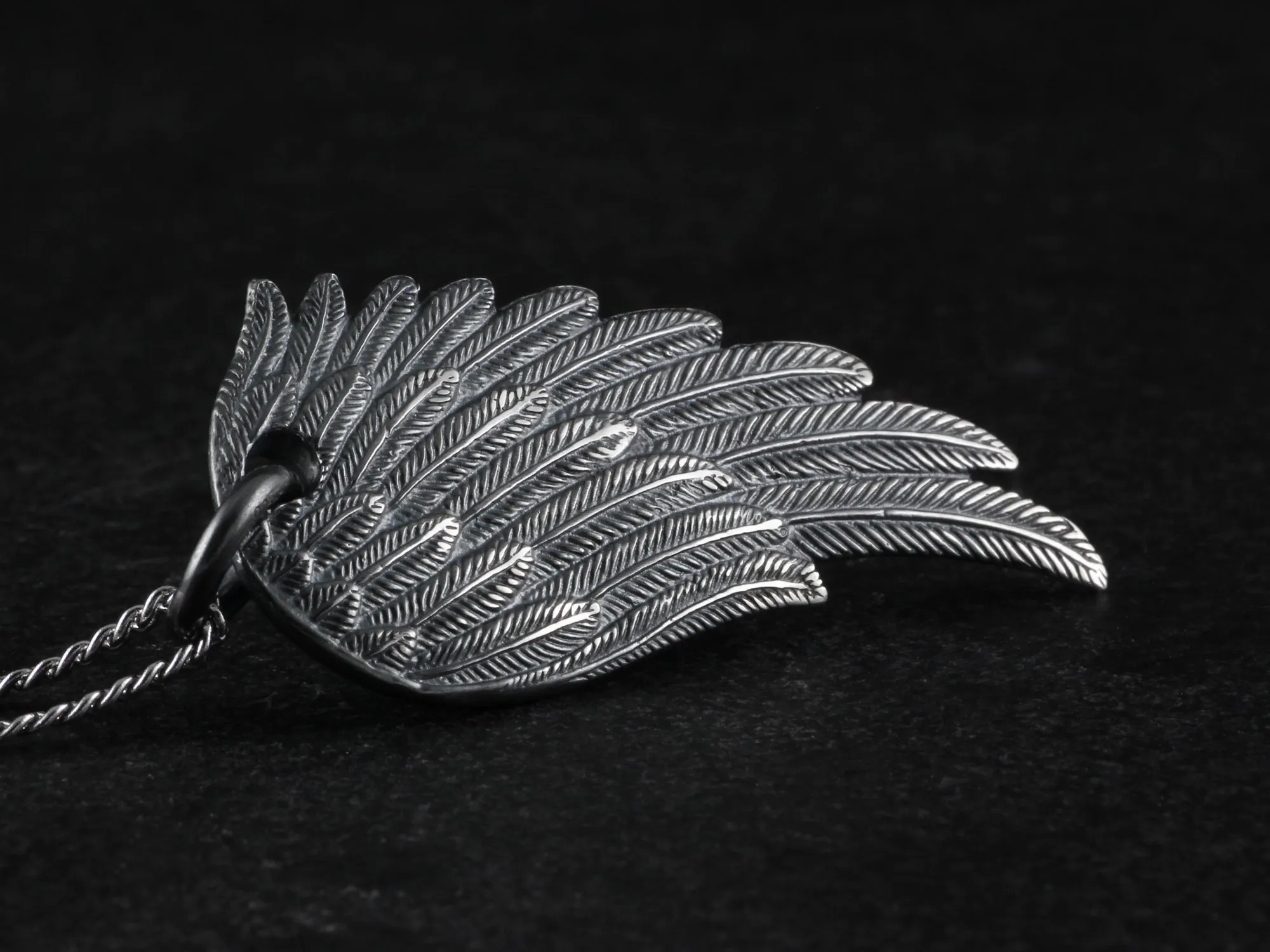 Sterling Silver Raven Wing Necklace