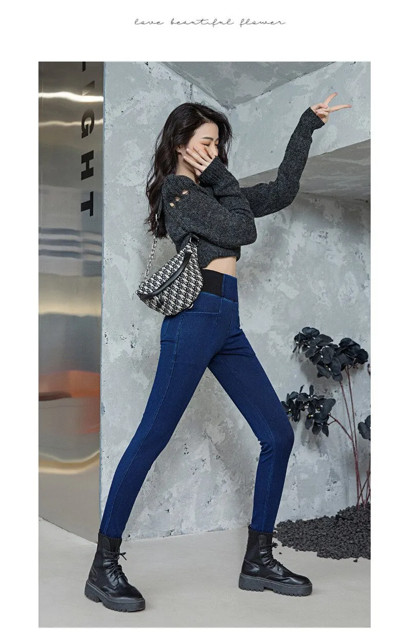 Stretch Jeans High Waist Women Clothing simple Casual Slim Skinny Jeans Denim Trousers