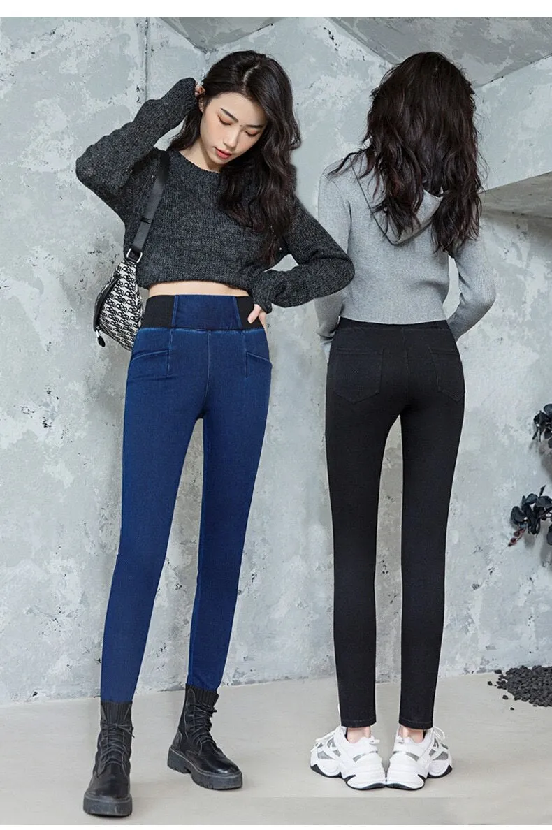 Stretch Jeans High Waist Women Clothing simple Casual Slim Skinny Jeans Denim Trousers