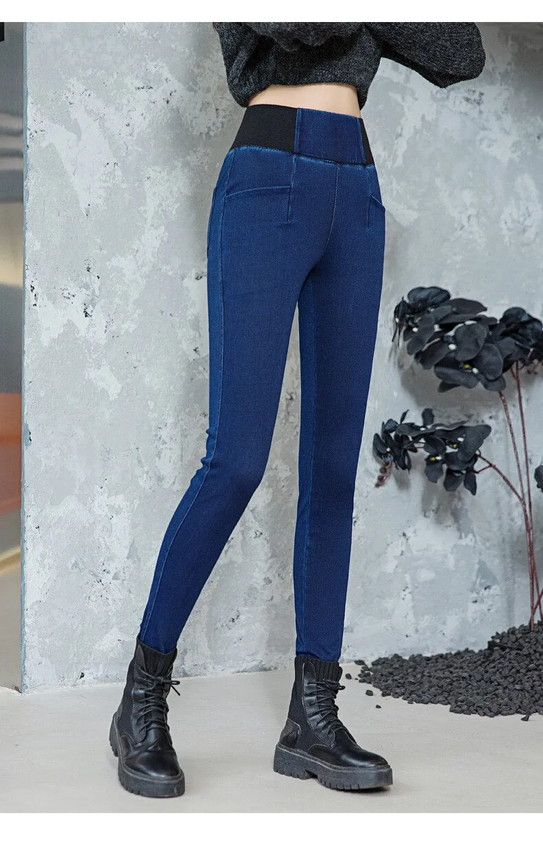 Stretch Jeans High Waist Women Clothing simple Casual Slim Skinny Jeans Denim Trousers