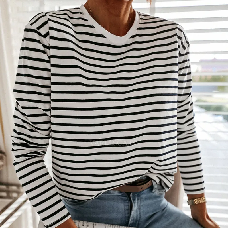 Stripes O Neck Casual Tops