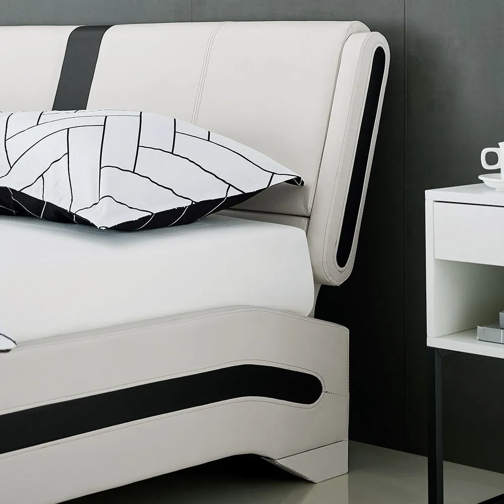 White Platform King Bed with Two Nightstands