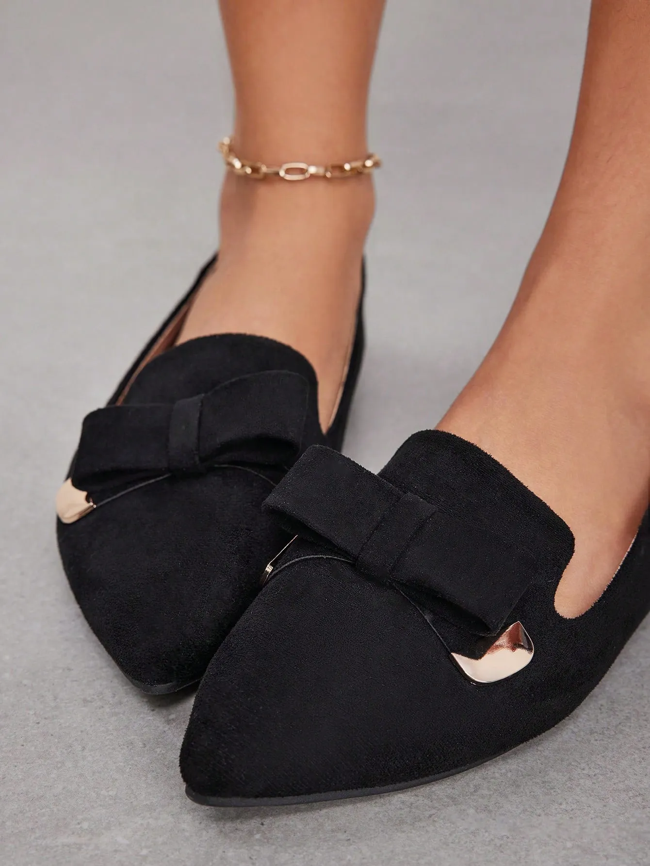 Woman Shoes Black Flat Shoes With Bow-Knot And Buckle For Women For Spring And Summer