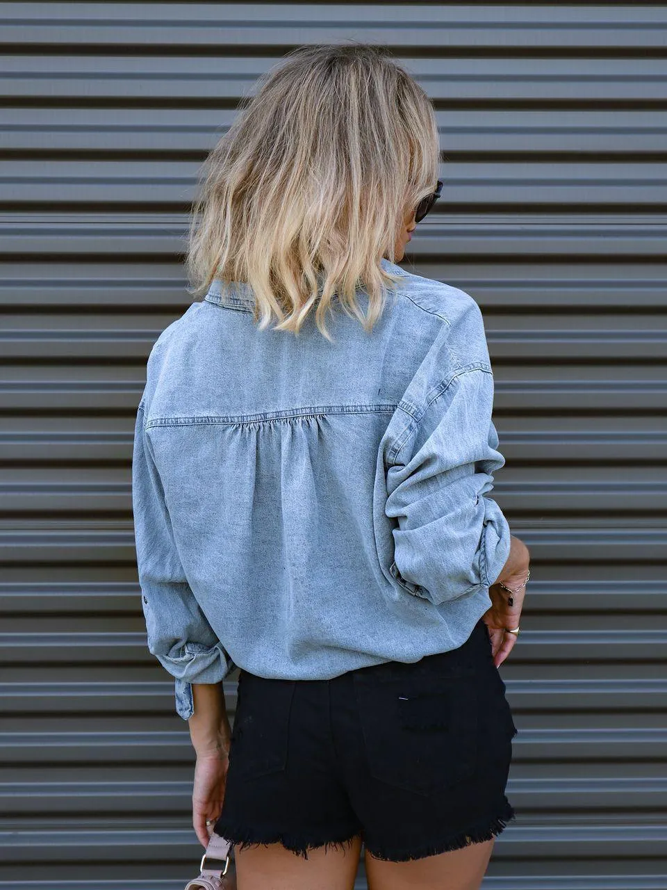 Women's Casual Loose Denim Shirt – Double Pocket