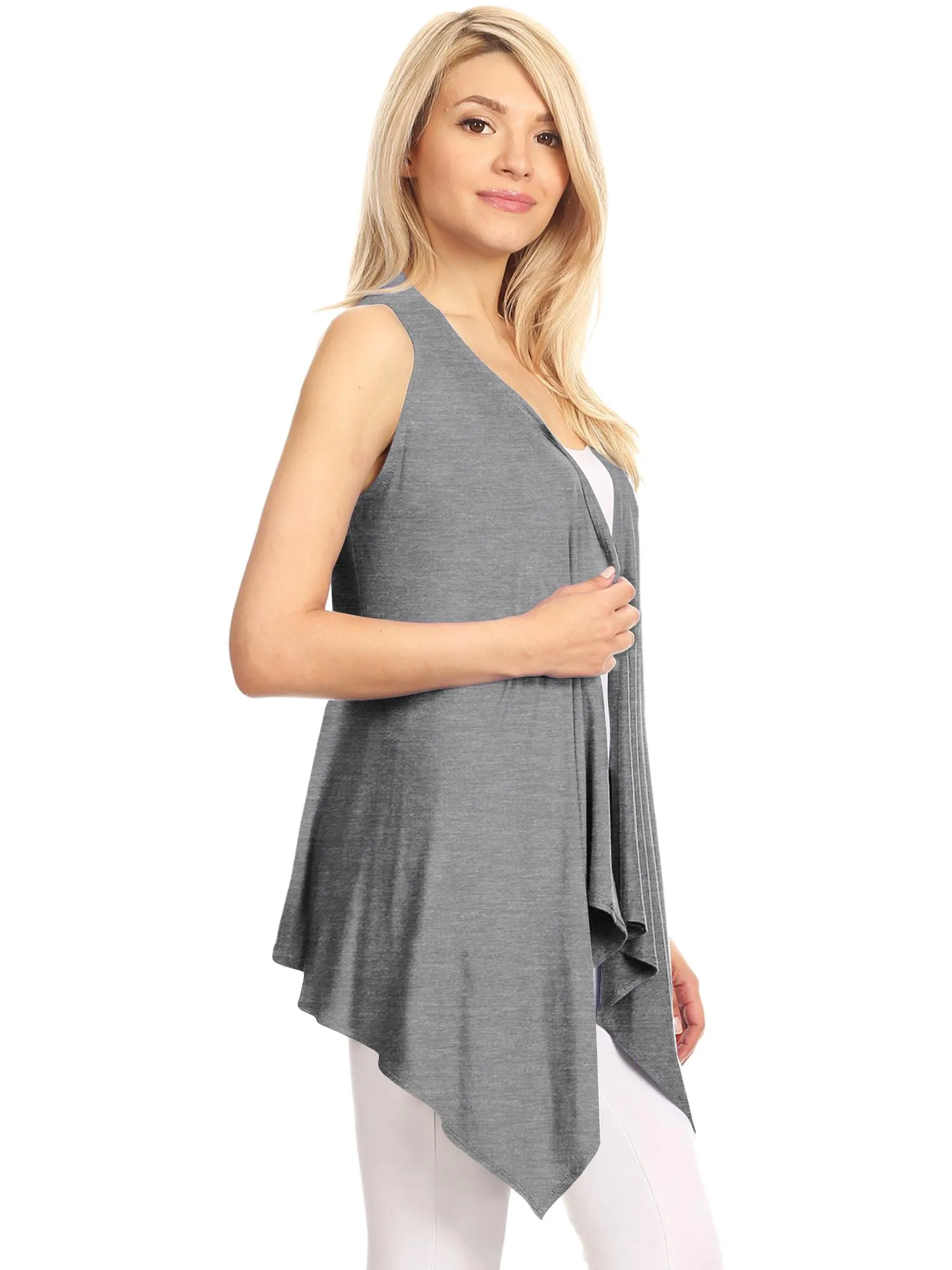 Women's Lightweight Sleeveless Solid Open Front Drape Vest Cardigan