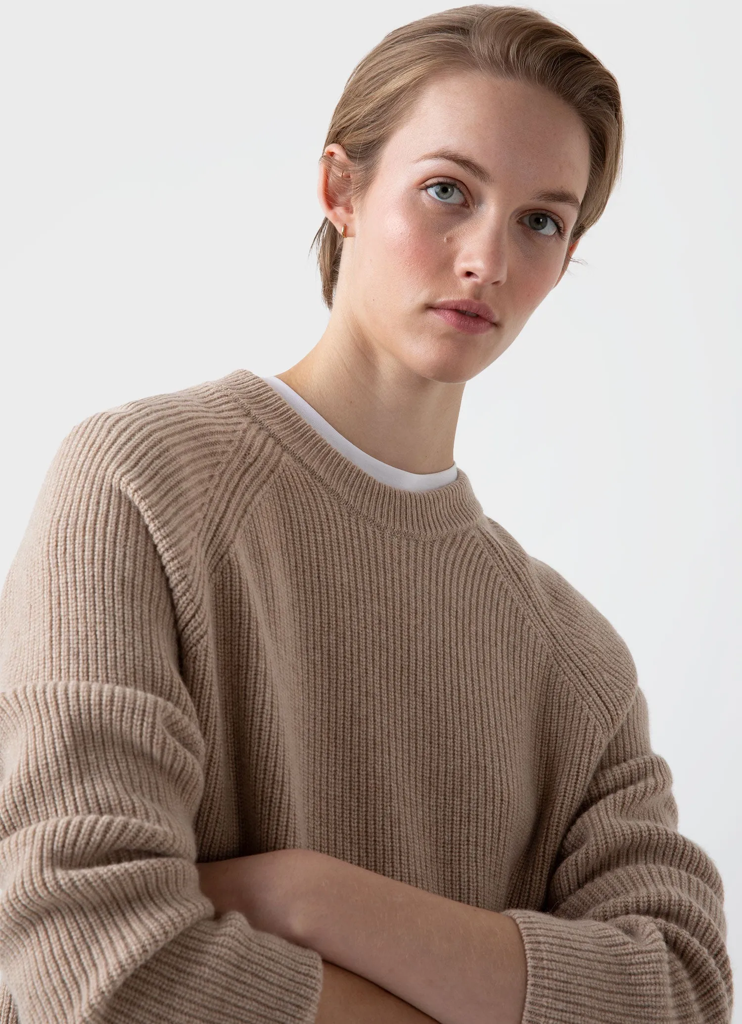 Women's Wool Cashmere Rib Jumper in Oatmeal Melange