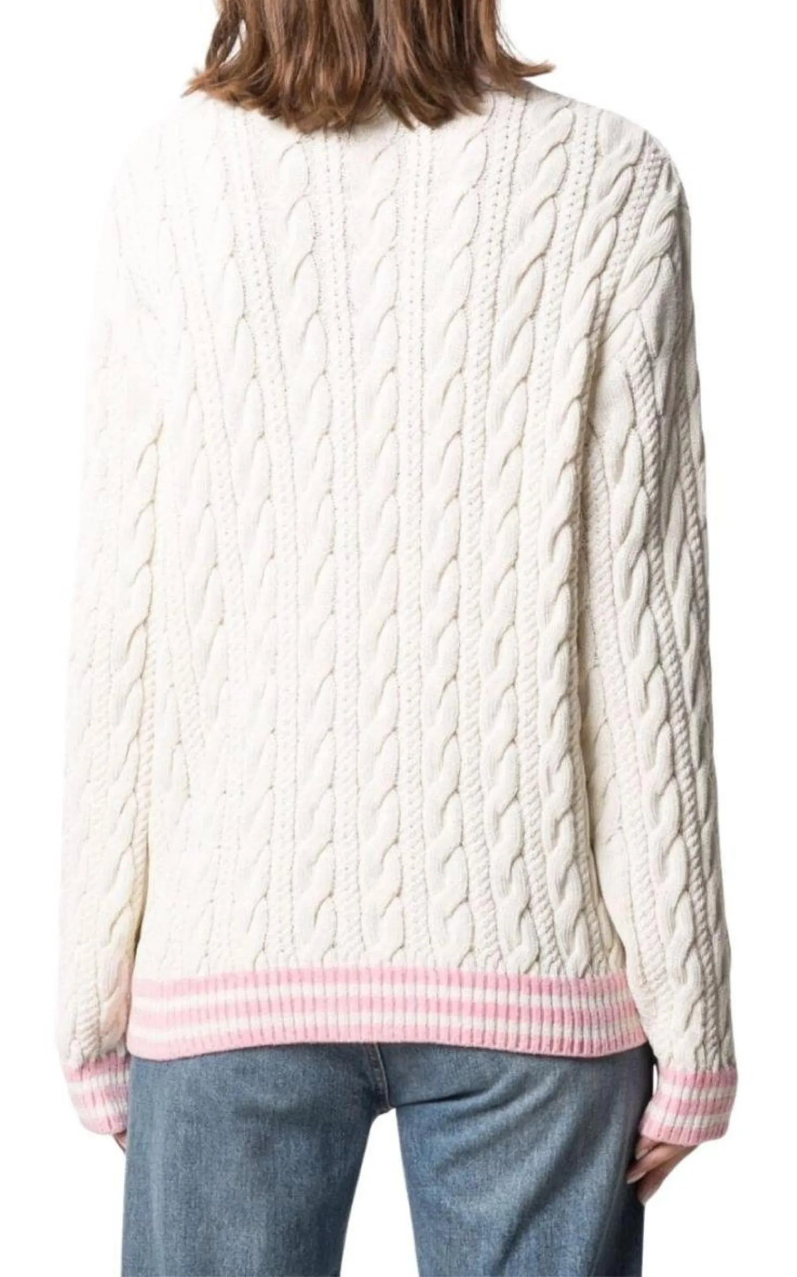 Wool-Blend Cable Knit Sweater With Patch