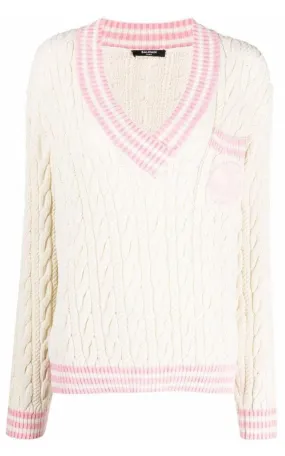 Wool-Blend Cable Knit Sweater With Patch