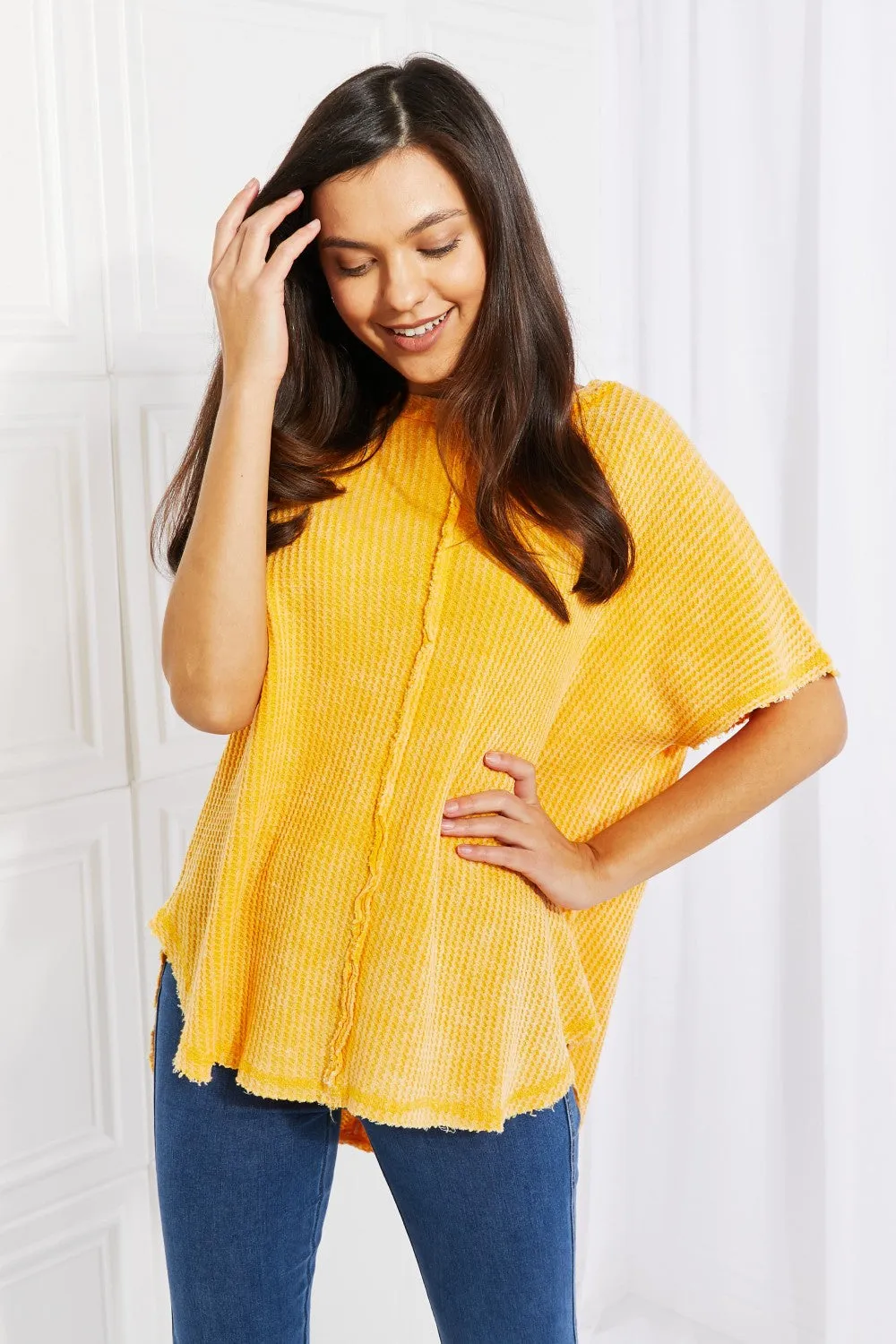 Zenana Start Small Washed Waffle Knit Top