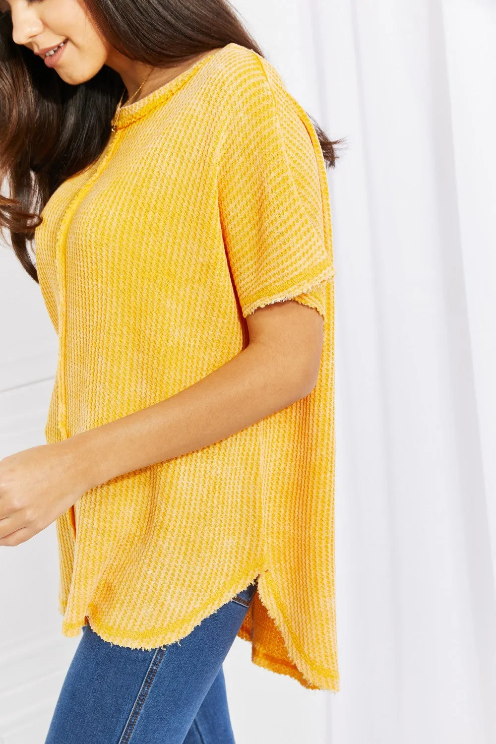 Zenana Start Small Washed Waffle Knit Top